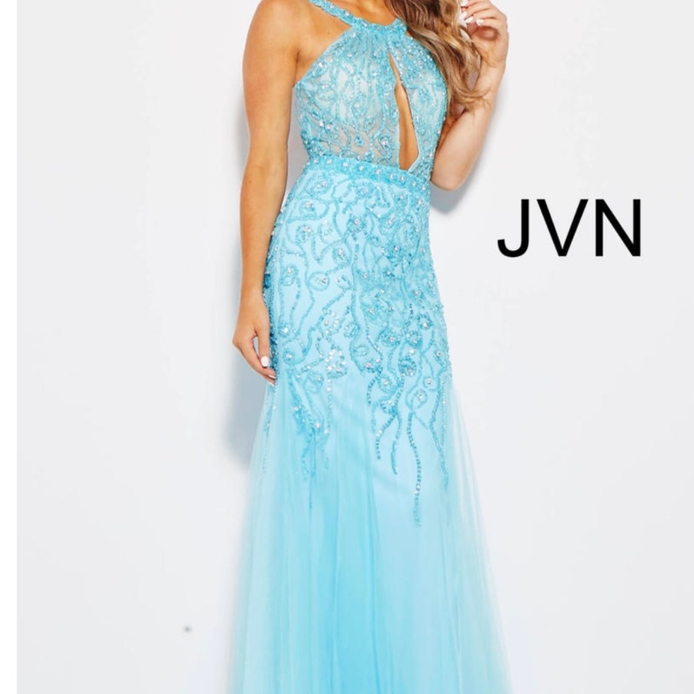 Jovani JVN33695 Prom Dress Aqua Blue Beaded Sz 4 Embellished Bodice - Picture 6 of 13